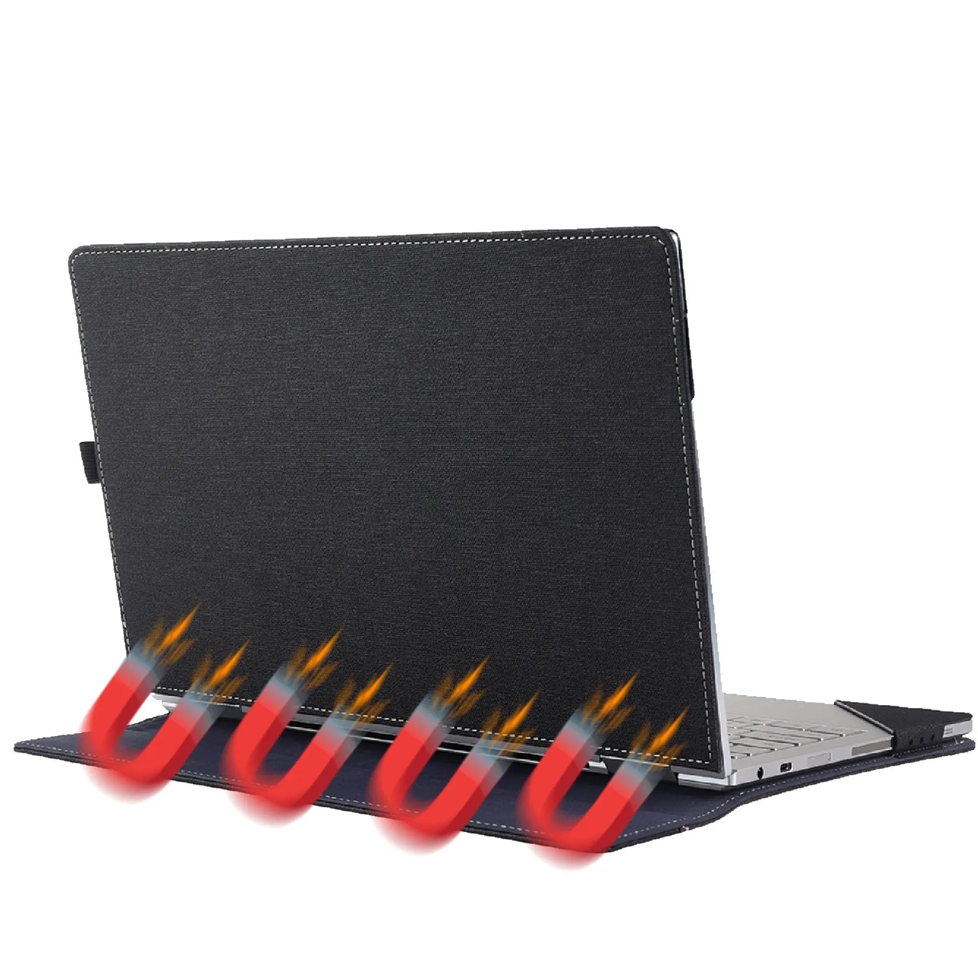 Black imitation leather laptop protective sleeve with Chinese-inspired fabric detailing for Microsoft Surface Laptop 6