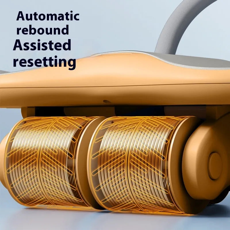 Three-wheel abdominal exercise wheel with automatic rebound mechanism and kneel pad in black or orange colour