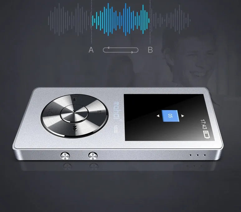 Gold portable metal MP3 music player with a 1.8-inch screen and key controls