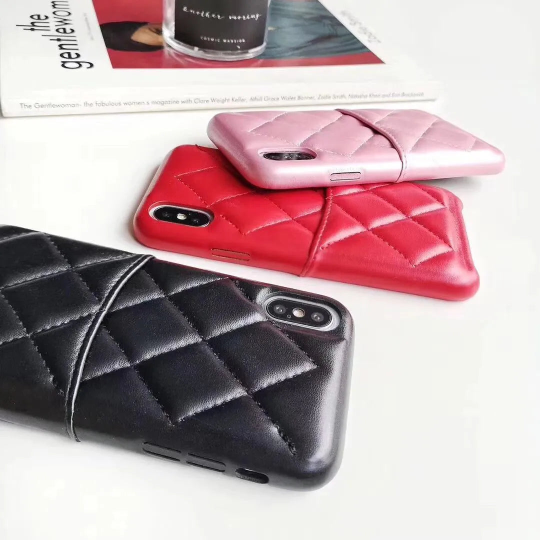 Leather mobile phone case for iPhone Xs Max in black, pink, and red colour options
