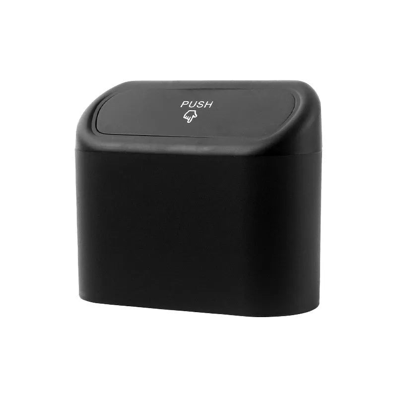 Black car seat mounted folding trash can with waterproof plastic construction