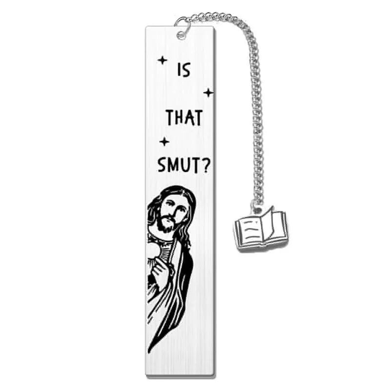 Stainless steel bookmark with tassel and engraved lettering in a gift box.