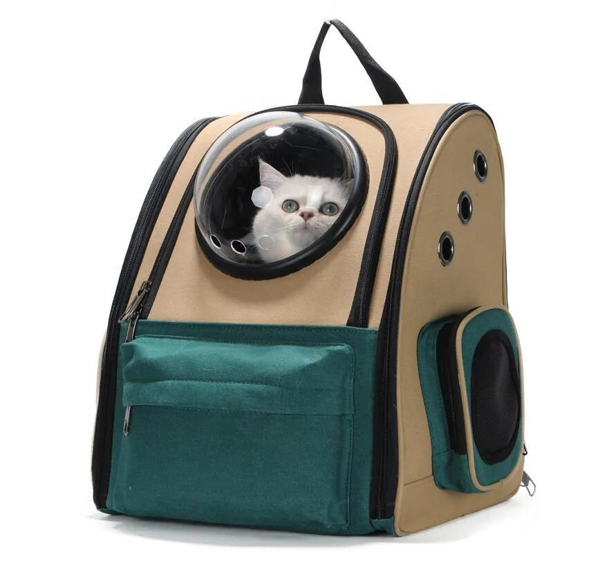 Pet carrier backpack vertical dark green alloy frame for cats up to 15 kg and dogs up to 10 kg
