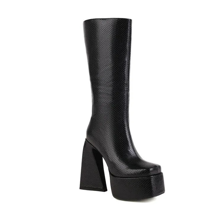 Women's black casual high ankle boots made from PU material on a white background.