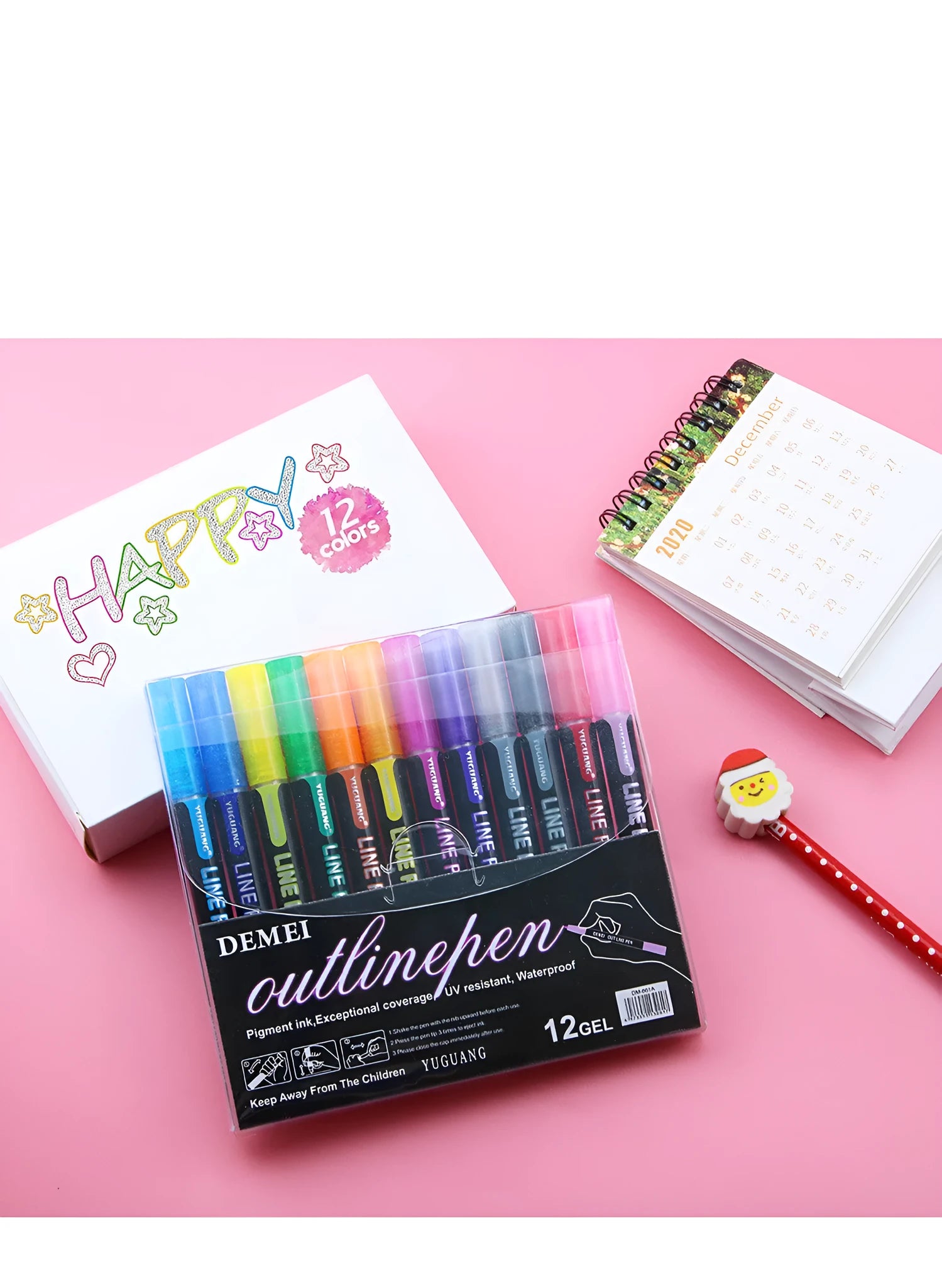 Metal double line outline pen set with 12 colours and 1-2mm wire width