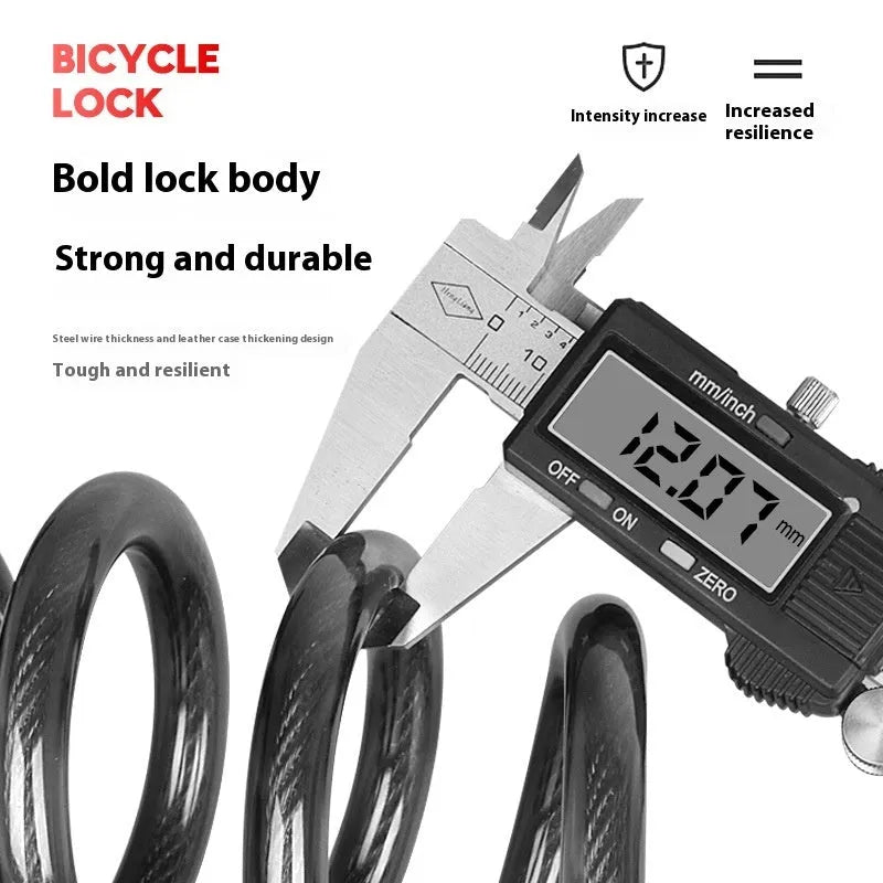 Black and orange 100cm steel cable password bicycle lock with double open mechanism