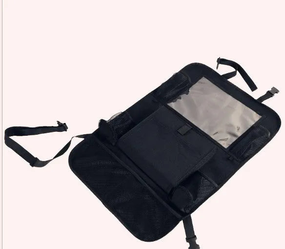 Two-pack car seat back hanging storage bags made from 600D Oxford cloth and mesh, 65 by 45 centimetres, with adjustable buckle fixing and matte leather zipper bags.