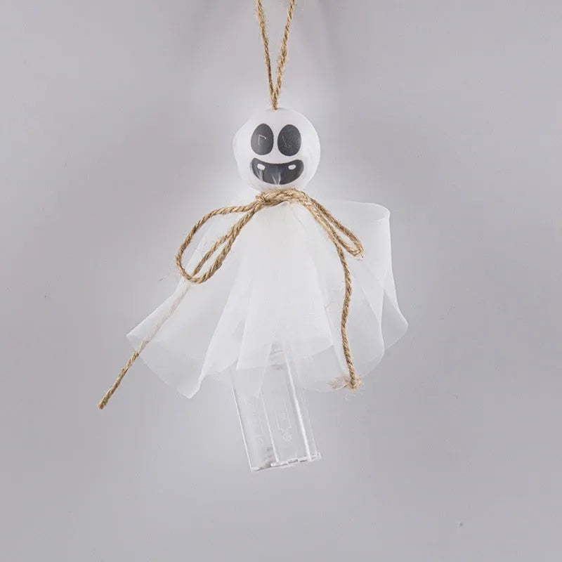 Halloween LED lantern chain with 20 PVC ghost lights powered by battery box