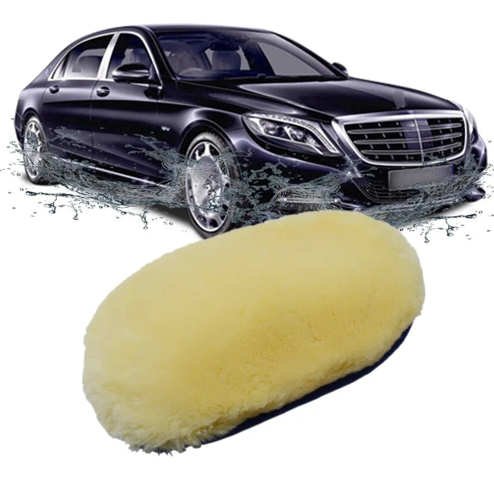 Pair of soft artificial wool car wash cleaning gloves in black, blue and brown, 15cm wide 24cm long