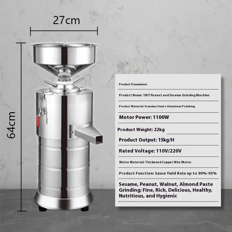 Stainless steel electric sesame paste grinding machine with 100mm wheel for household use