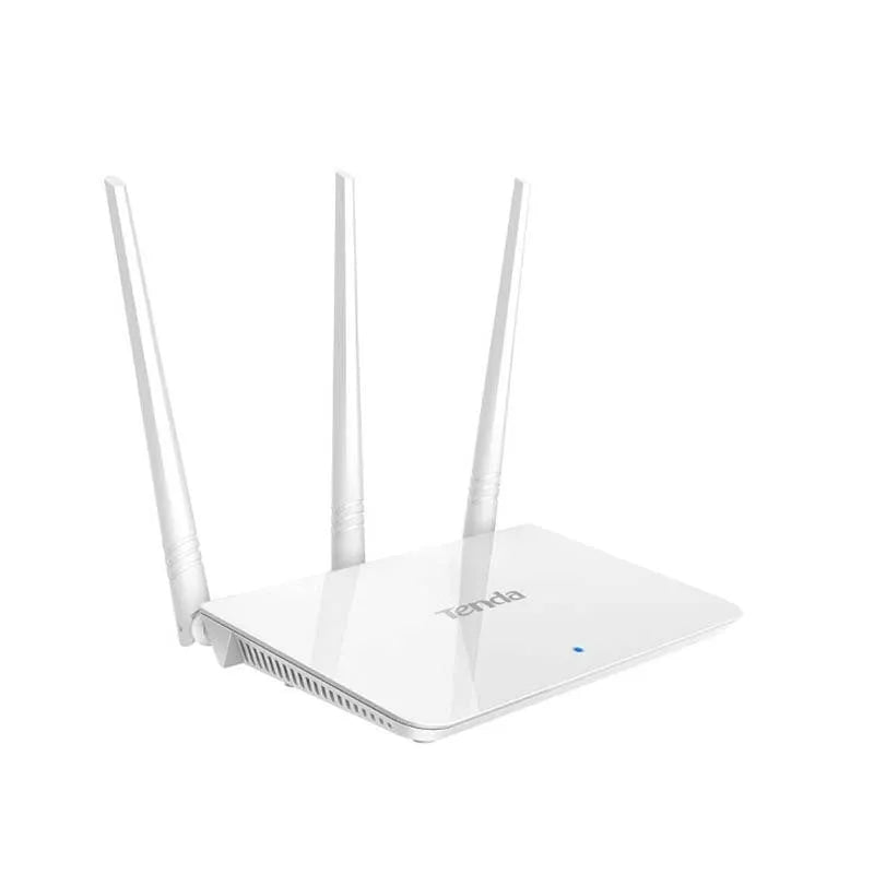 White wireless router with dual-band 2.4GHz and 5GHz support for broadband connections.