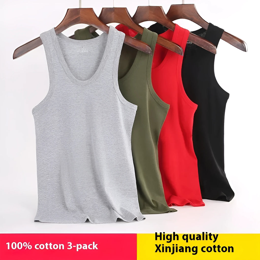 Men's pure cotton slim fit sports vest in white, front view, with stretch fabric for breathable underwear