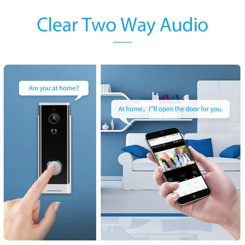 White wall-mounted network security camera with 1080p resolution for remote phone monitoring.