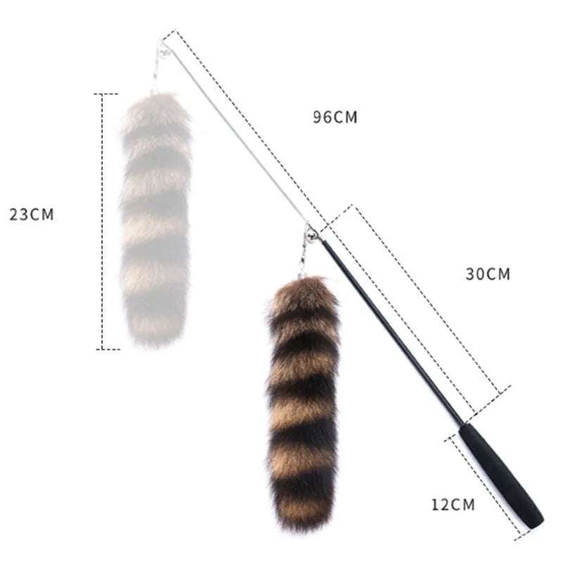 Black cat toy wand with elastic string measuring 42cm for interactive play