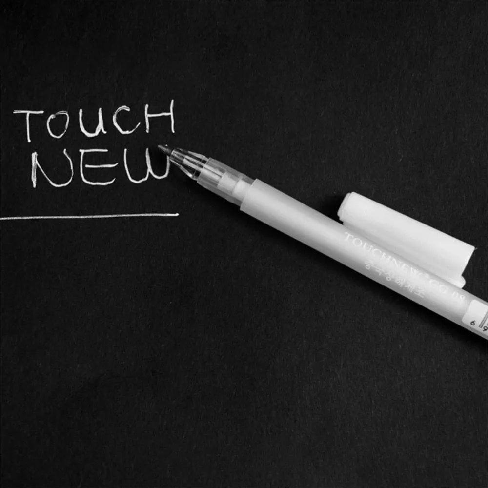 Touchnew black highlight pen with 0.8mm tip for hand painting, showing gold silver white ink options