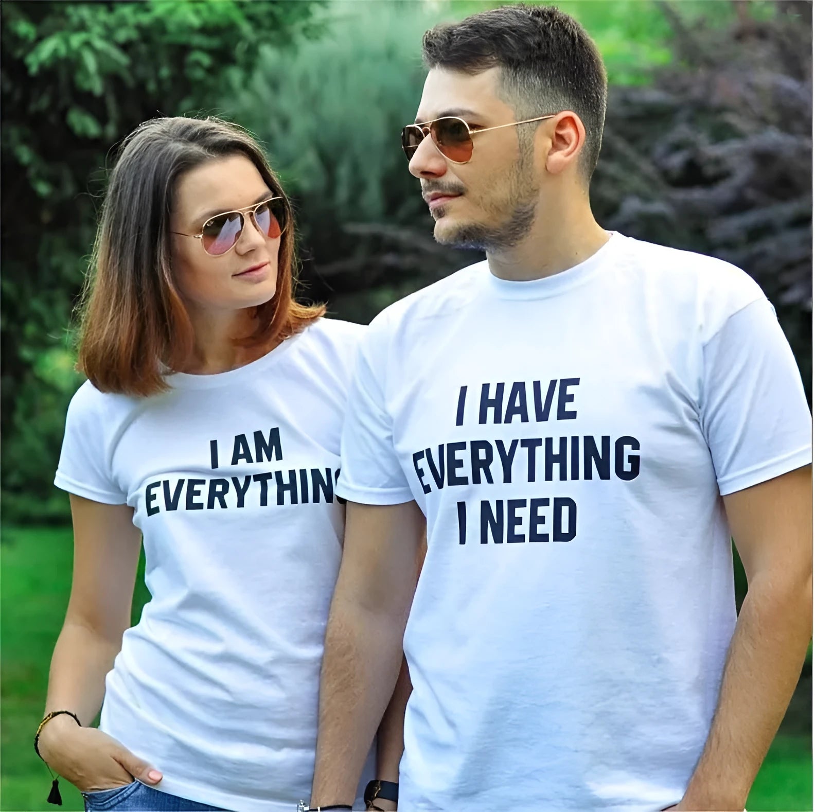 Matching couple cotton T-shirts in black and white with love proclamation text for Valentine's Day casual wear Asian sizes