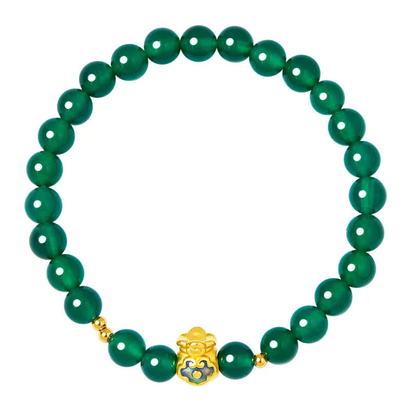 Green turquoise bead bracelet with 8mm beads, unisex string design, electroplated finish, geometric shape