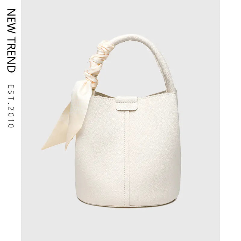 Lychee pattern PU leather messenger bag, bucket type, 18cm, available in apricot, black, brown, gray, red, white