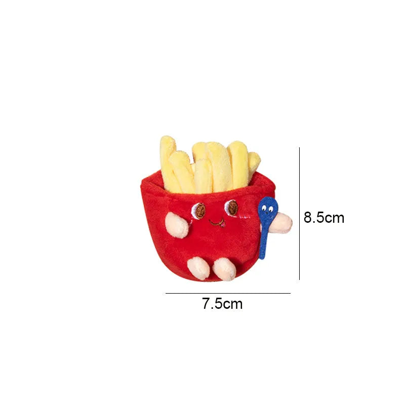 Cat chewing toy shaped like hamburger and chicken leg with catnip filling