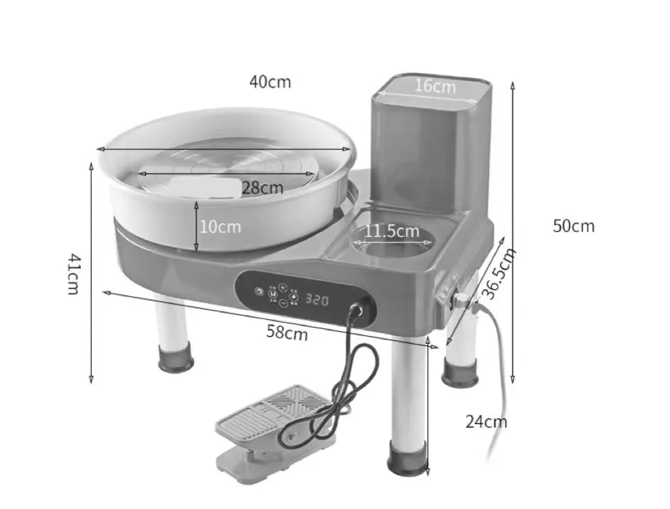 Blue pottery drawing machine with 28cm aluminium alloy turntable and touch screen control panel