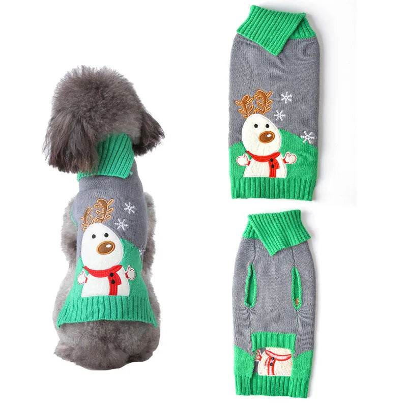Christmas pompom dog sweater in acrylic knit for small pets