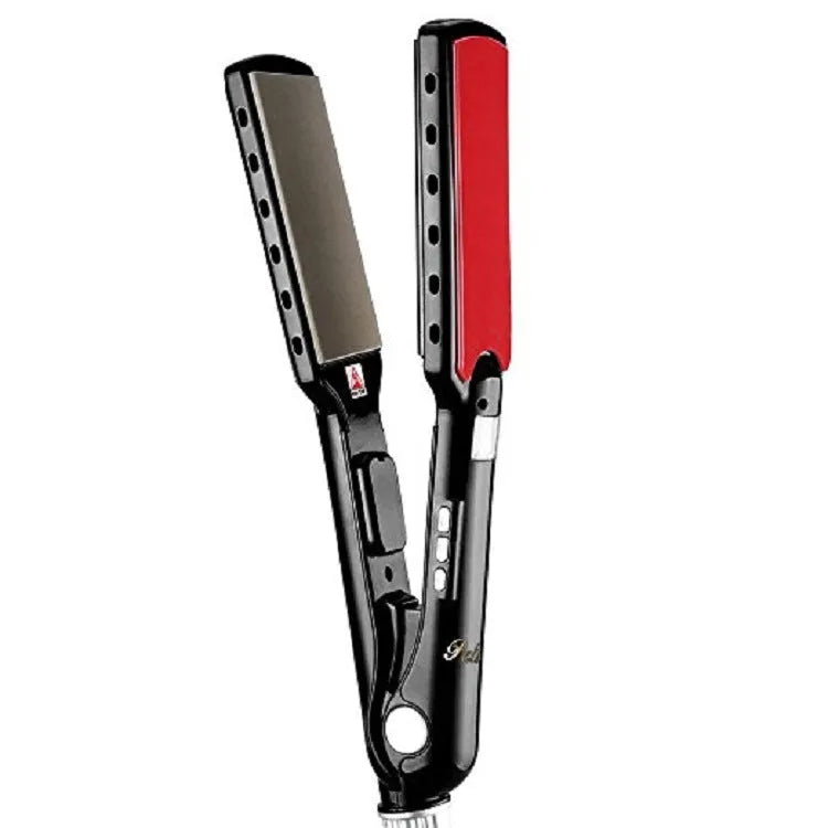 Black hair straightener with tourmaline ceramic plates and narrow 15mm heat conductor
