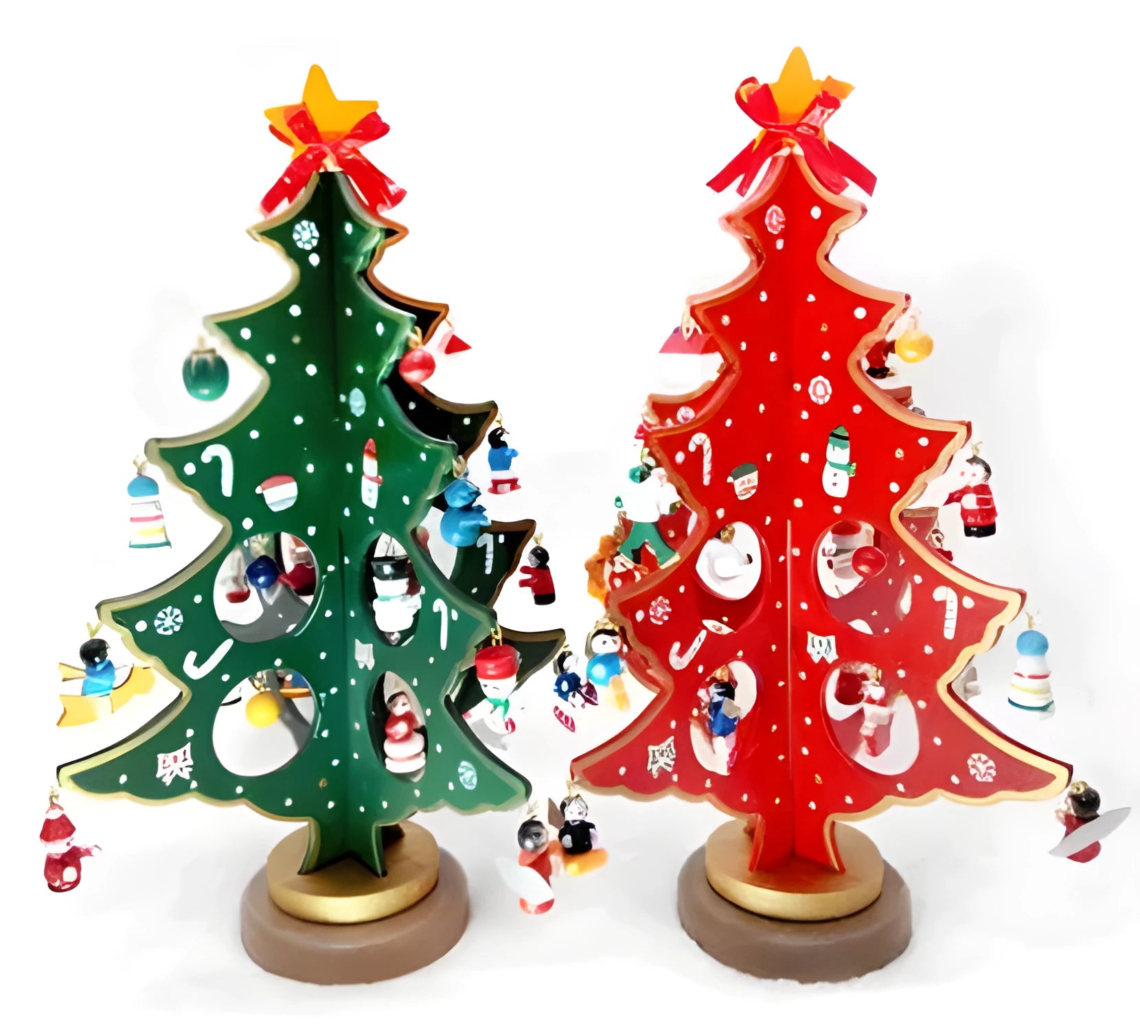 Hand-painted wooden Christmas tree decoration in red or green colour with 36cm height for desktop display