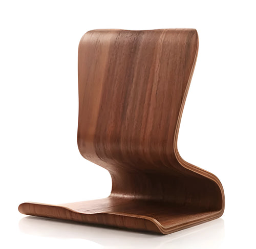 Bamboo wood lazy bracket for iPad and phone on desktop, walnut finish