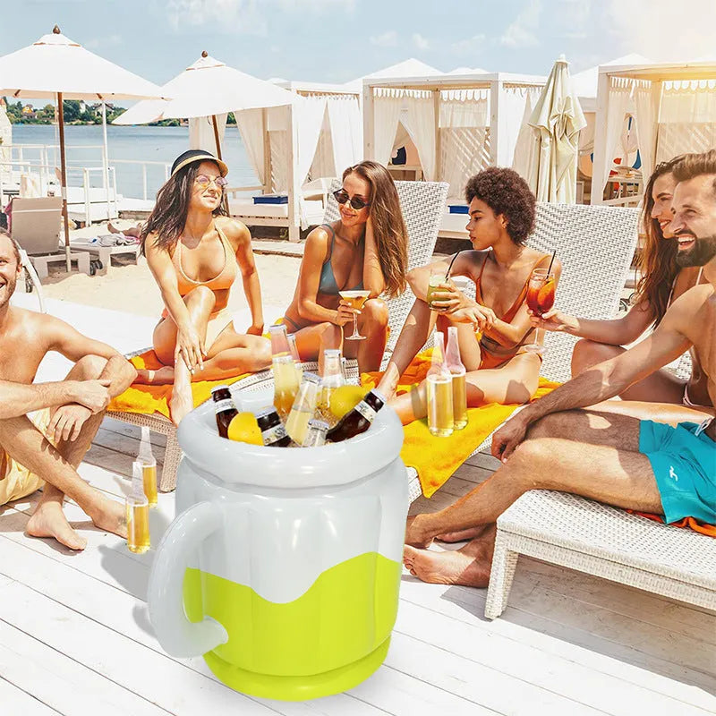 Yellow inflatable PVC ice bucket for beer steins, suitable for parties and outdoor events