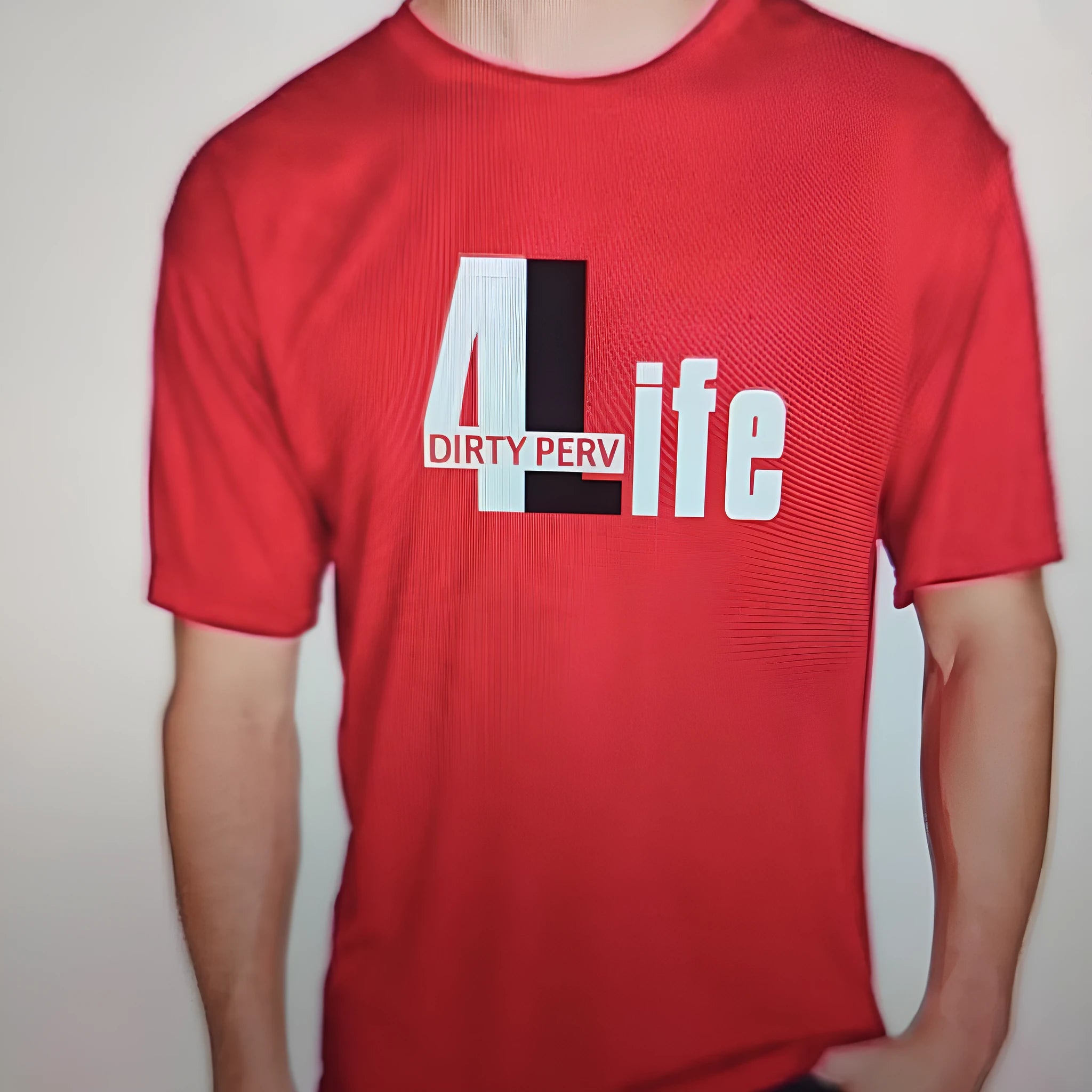 Red cotton men's loose fit T-shirt with round neck and short sleeves on a manikin