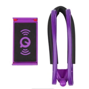 White universal neck phone holder with 360-degree rotating clamp holding a smartphone.