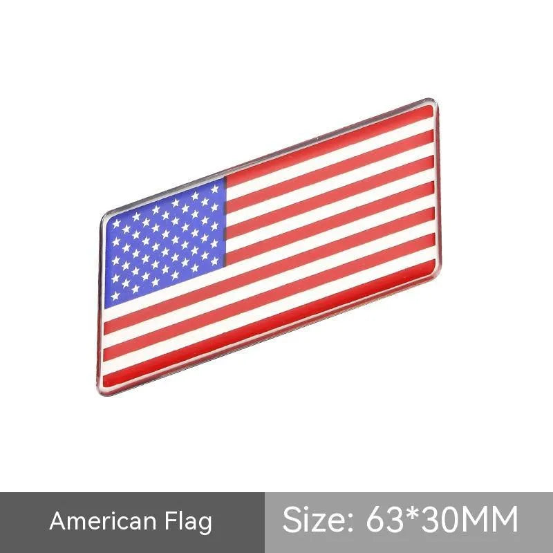 Aluminium national flag car sticker badge, parallelogram shape, 6.3 by 3 cm, for rear bumper.