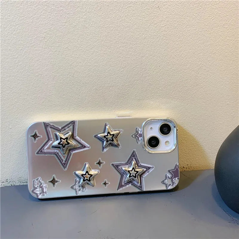Silver gray acrylic hard phone case with electroplated three-dimensional star pattern for iPhone