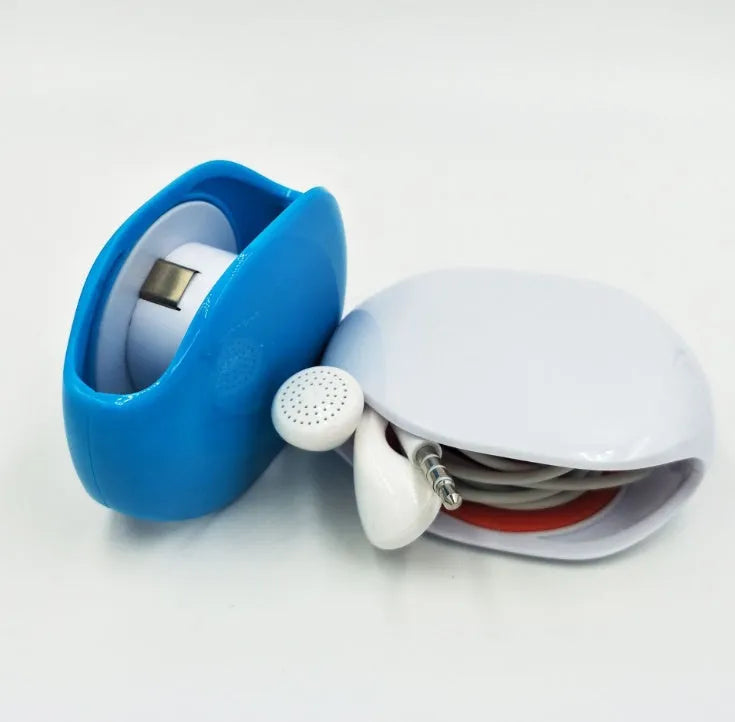 Automatic cable winder retractor in PC ABS plastic showing compact size and colour options.