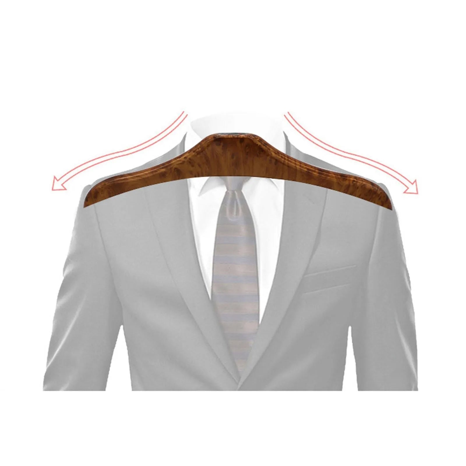Wood yellow stainless steel car clothes hanger for suits and coats on a vehicle headrest.