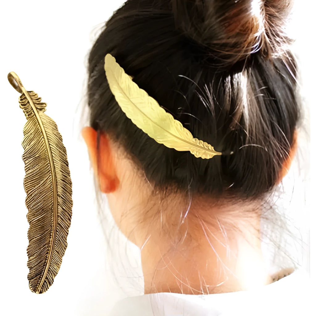 Boho metal leaf hair clip barrette in Ancient Gold, Golden or Silvery