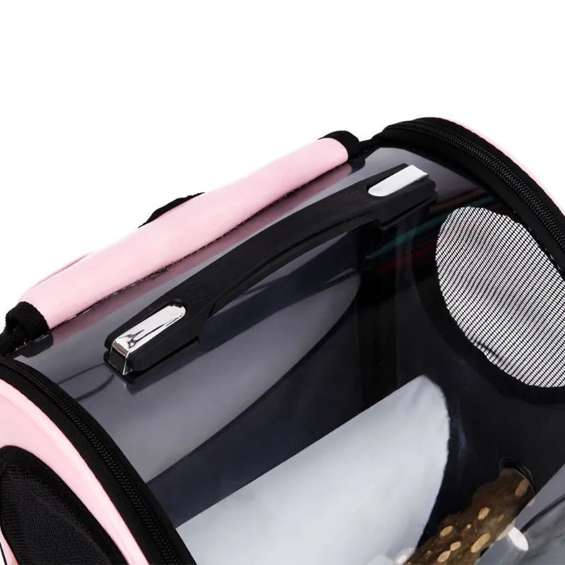 Foldable porous breathable pet bag with geometric pattern in blue for small animals