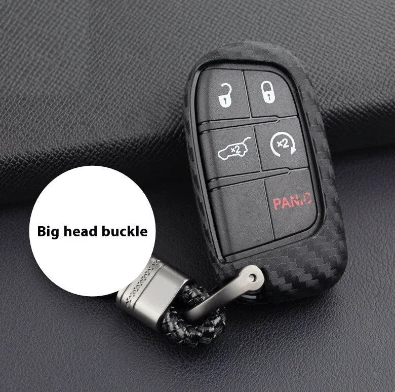 Black silicone key case with carbon fibre texture for Dodge Chrysler Fiat car remote fob