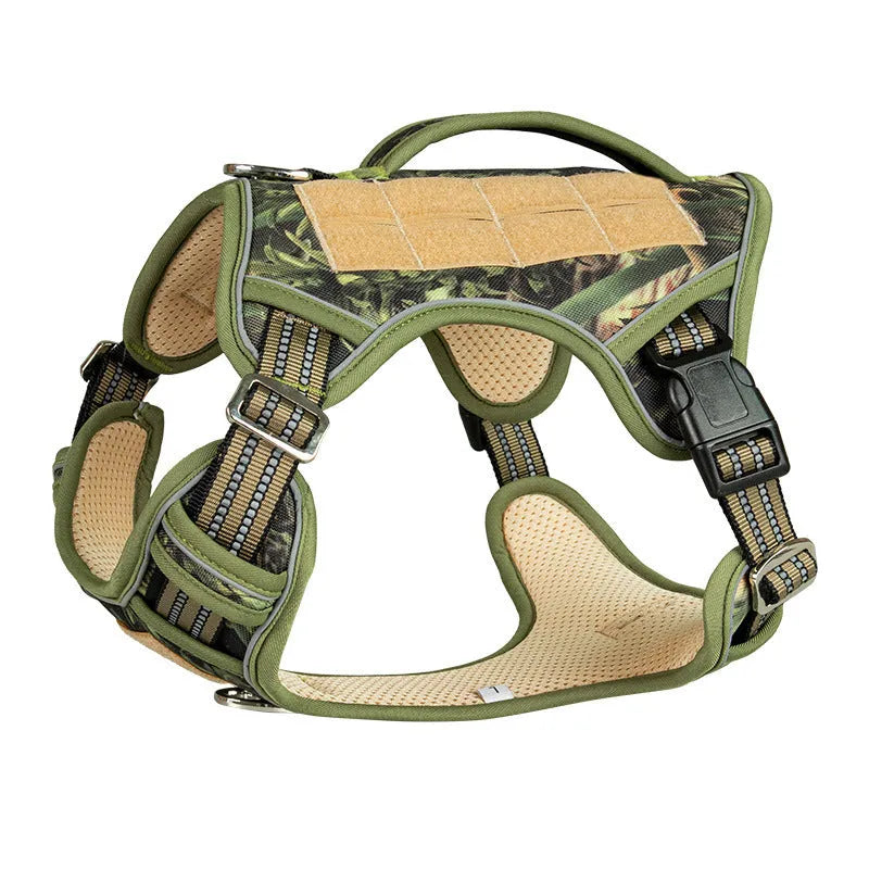 Oxford cloth tactical dog chest strap in camouflage colour for search and rescue working harness.