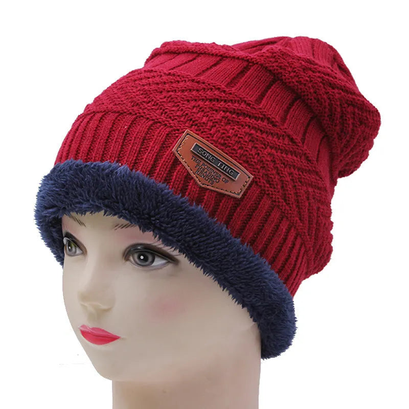 Youth Korean wool hat in acrylic and coral fleece with plus velvet thickening, elastic fit 55-62cm, shown in coffee, dark grey, khaki, light grey, navy blue, wine red, and black.
