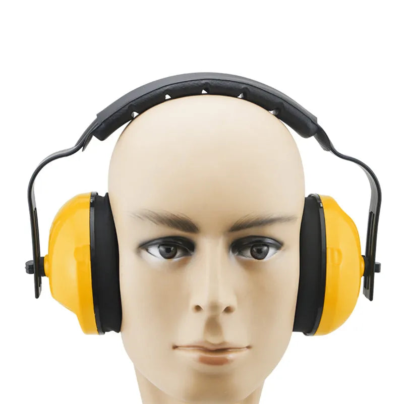 Blue soundproof anti-noise headphones with ABS construction and adjustable headband