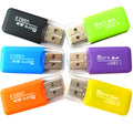 Mini USB TF and SD memory card reader with USB-A connector for computer file transfer