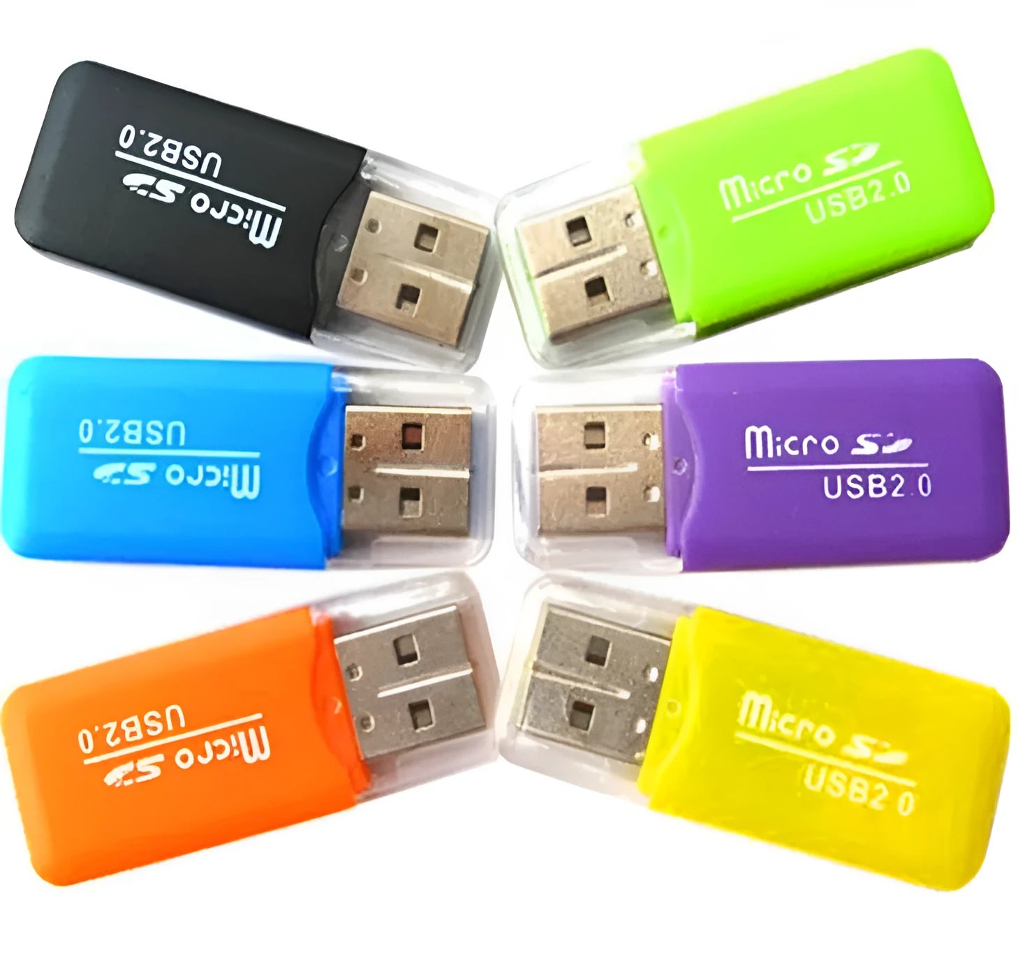 Mini USB TF and SD memory card reader with USB-A connector for computer file transfer