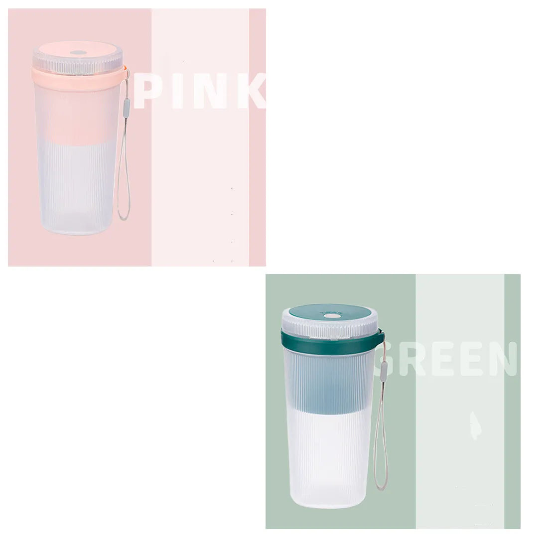 Blue portable blender cup with USB charging cable and stainless steel blending blades