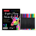 Set of 12 acrylic paint markers with fine tips for use on glass, metal, wood and canvas.