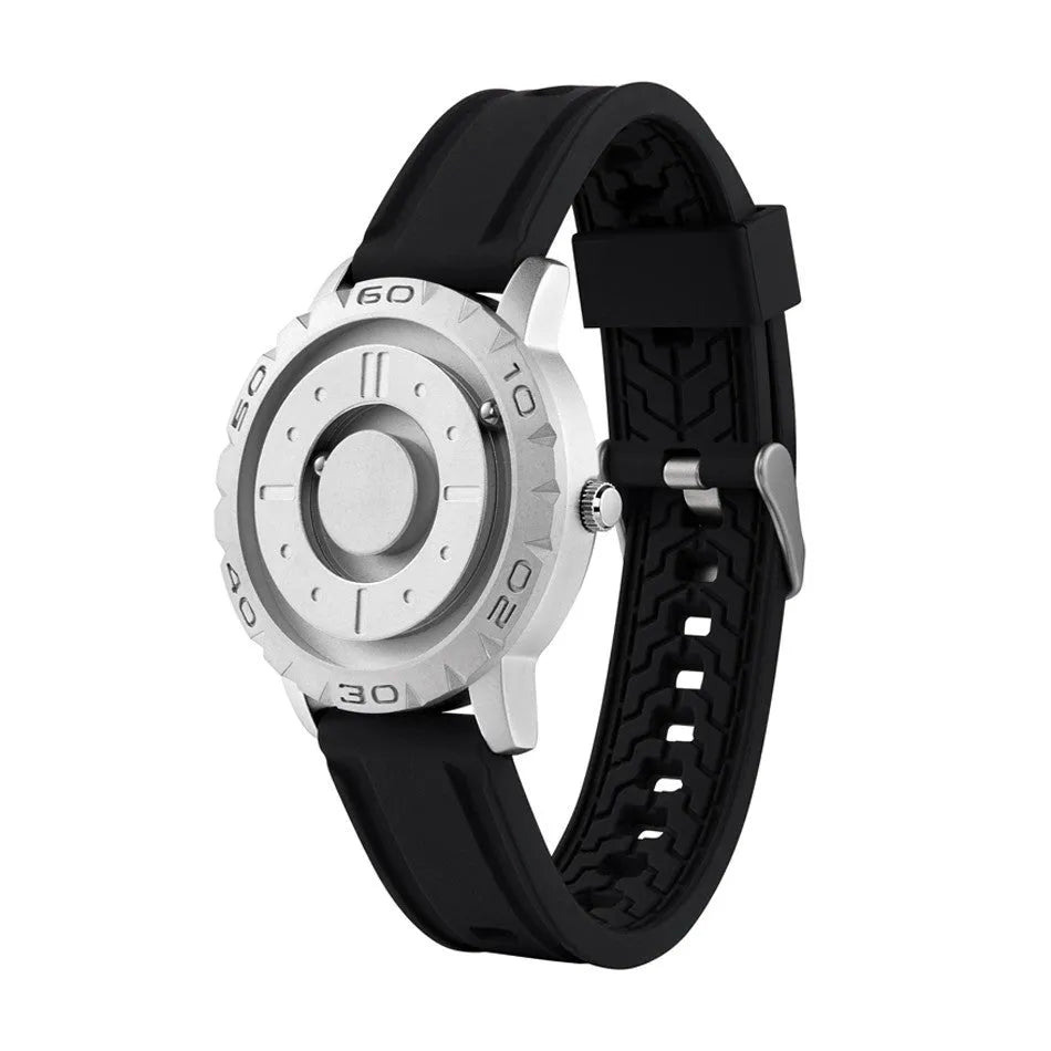 Men's New Celestial magnetic suspension quartz watch with 40mm round dial and black silicone strap