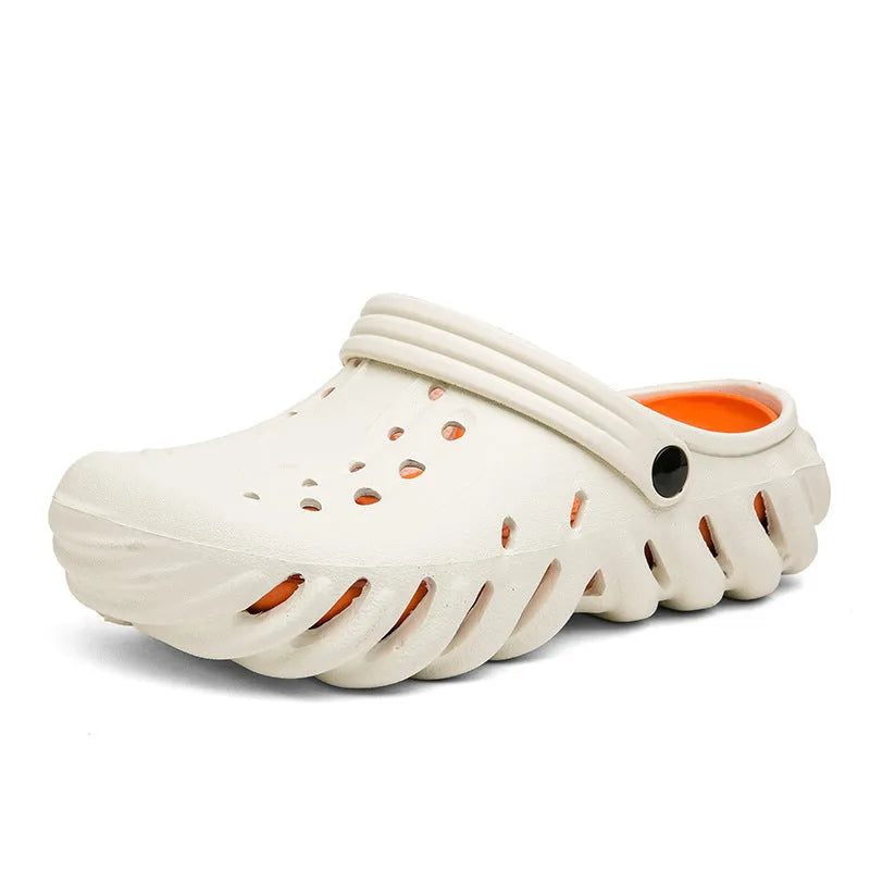 Men's beige EVA slipper sandals with a perforated upper and textured non-slip sole.