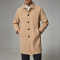 Men's khaki loose fit mid-length trench coat made from rabbit fur fabric