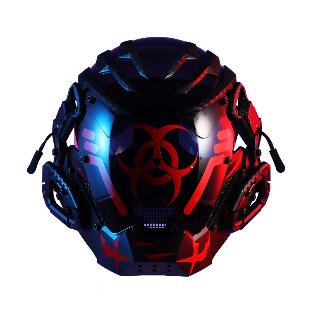 Black full face helmet prop mask for tech costumes and parties.