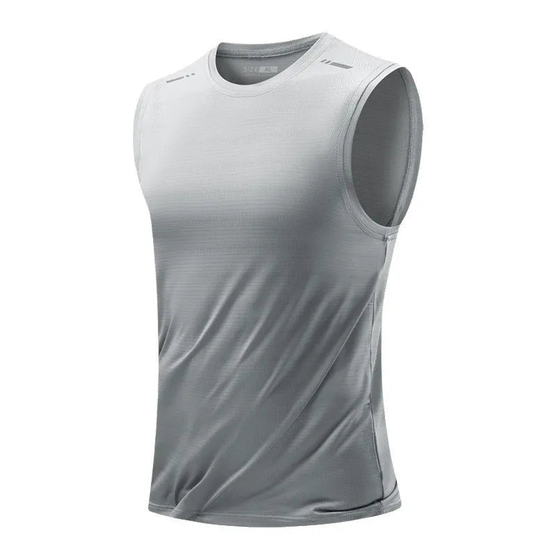 Men's loose-fit sleeveless waistcoat vest in bamboo polyester blend, shown in a solid colour.